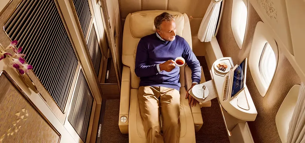 Emirates First Class luxury air travel experience
