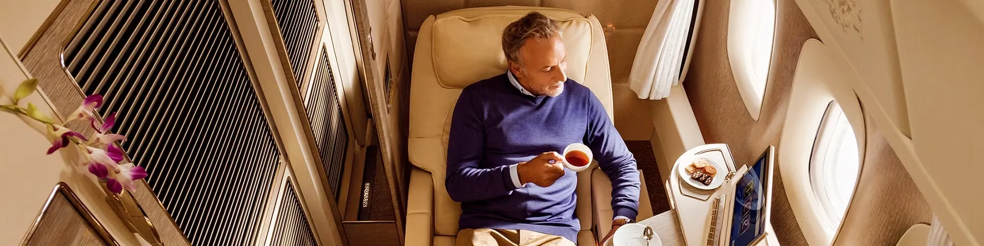 Emirates First Class luxury air travel experience